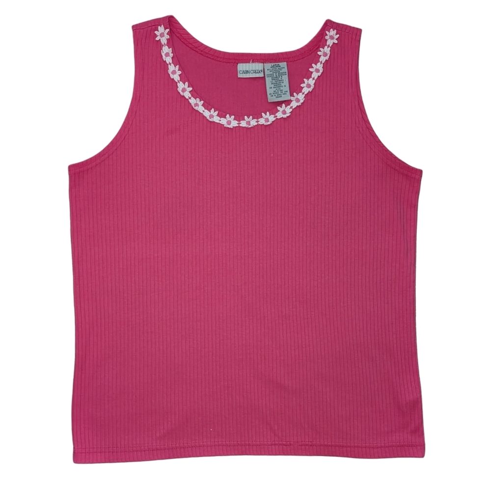 Vintage Barbiecore Cabin Creek Hot Pink Daisy Tank Top, Size L
